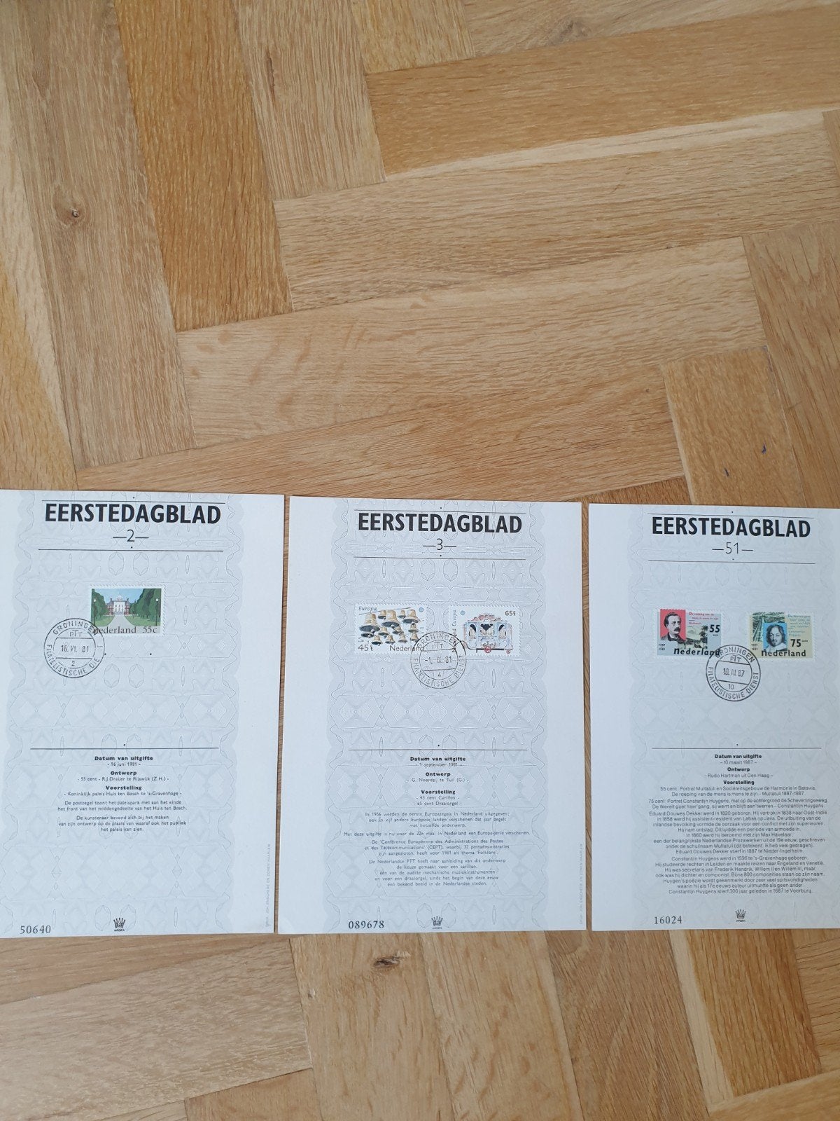 Drie keer een "eerstedagblad"., Postzegels en Munten, Ophalen of Verzenden, Na 1940, Gestempeld