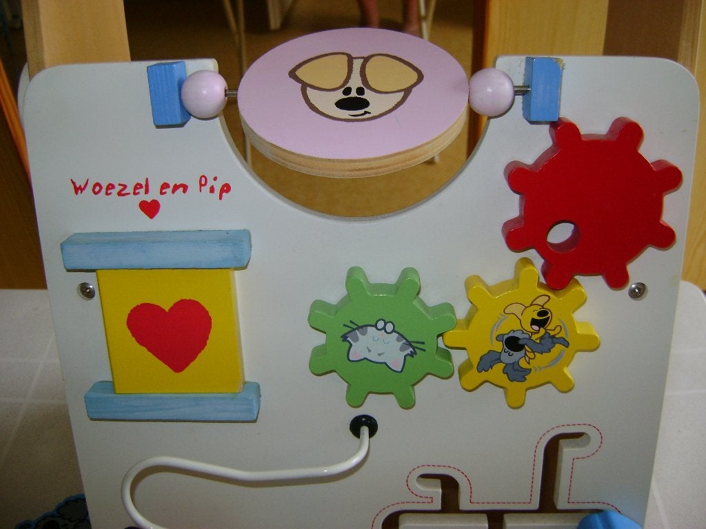houten woezel en pip loopkar duwhoogte 49hx32br klok spiraal, Ophalen of Verzenden, Zo goed als nieuw, Duw- of Trekspeelgoed