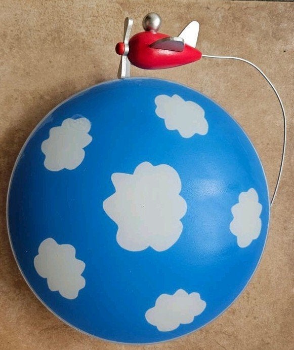 Plafondlamp met wolken  en vliegtuig, Huis en Inrichting, Lampen | Plafondlampen, Blauw, E27 (groot), Ophalen of Verzenden, Glas