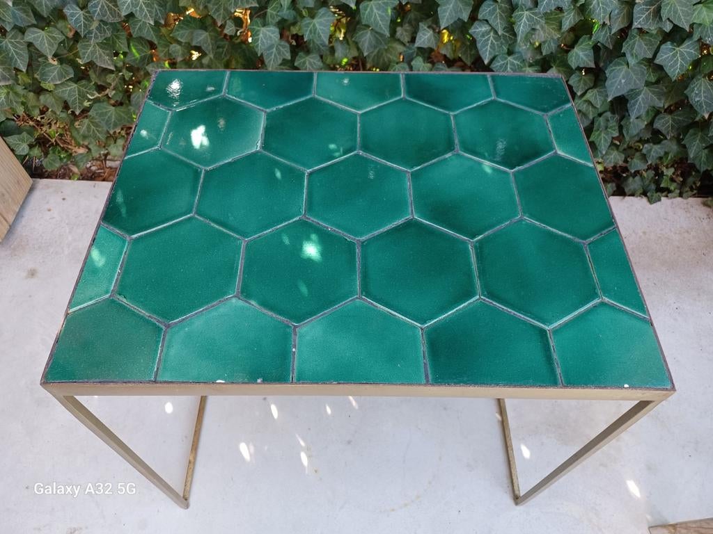 Bijzettafeltje Intratuin met groene tegeltjes, Ophalen, 50 tot 100 cm, 50 tot 100 cm, Minder dan 50 cm