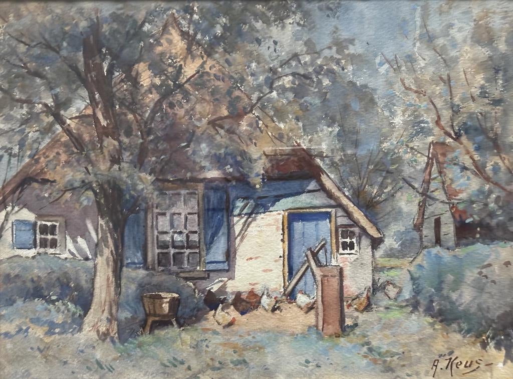 Adriaan Keus (1875-1955)  - Huis met waterpomp, Ophalen of Verzenden