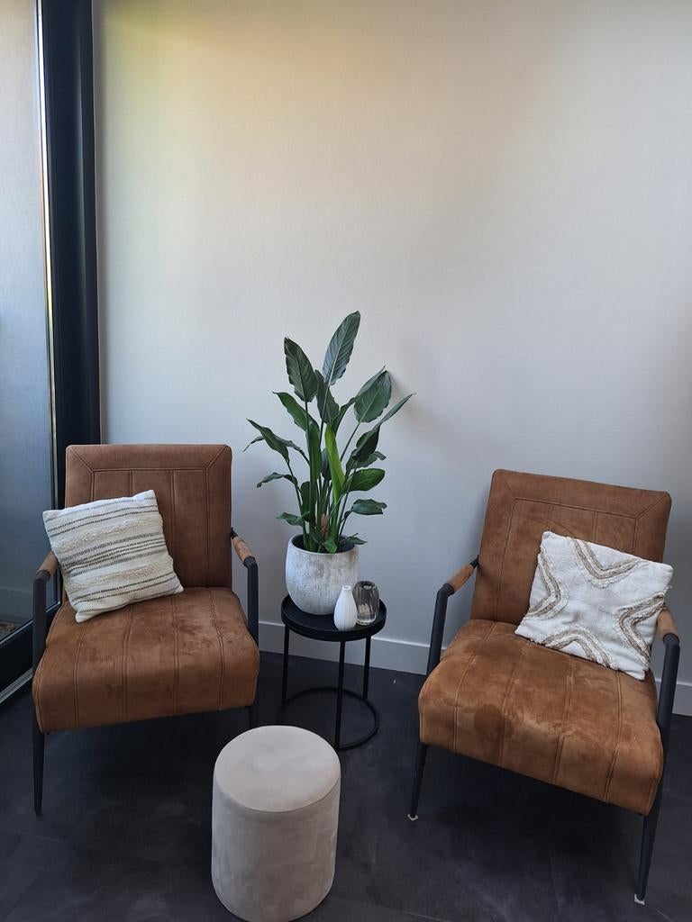 Fauteuil 2 stuks Cognac kleur, Huis en Inrichting, Ophalen, Zo goed als nieuw, Stof, Industieel
