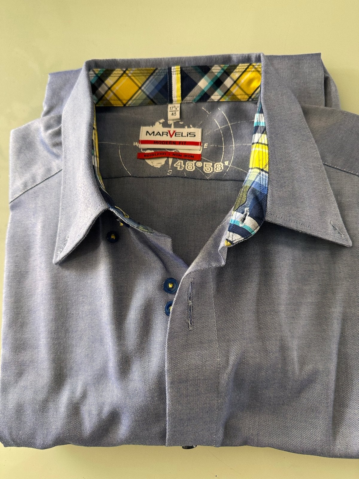 Marvelis Modern Fit Overhemd - Blauw - Halswijdte 45, Kleding | Heren, Ophalen of Verzenden, Zo goed als nieuw, Blauw, Overige halswijdtes