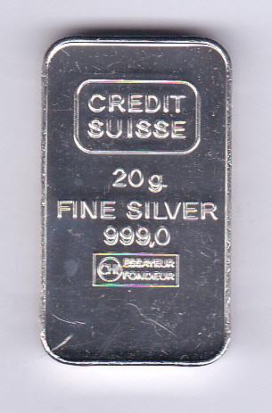 Baartje van 20 gram zilver Credit Suisse, Ophalen of Verzenden, Zilver