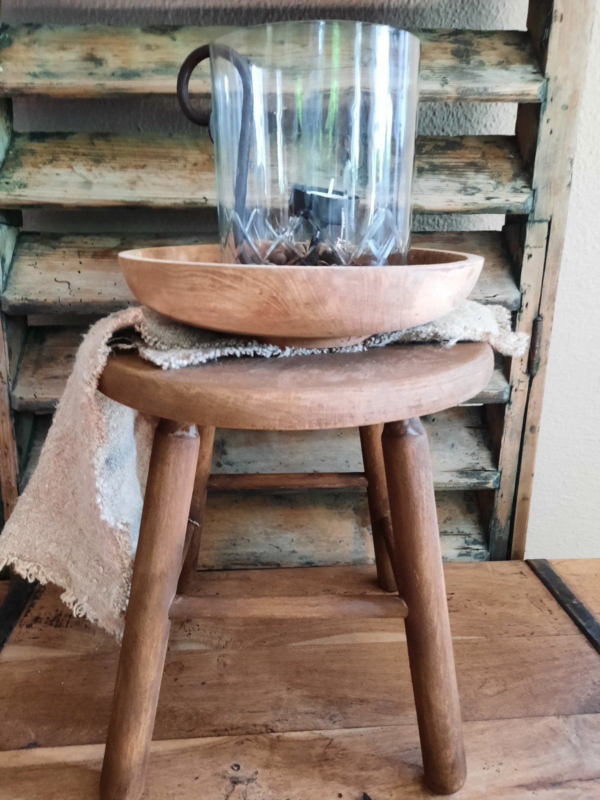 Oud vintage krukje melkkrukje tafeltje stoer sober, Ophalen, Gebruikt, Hout