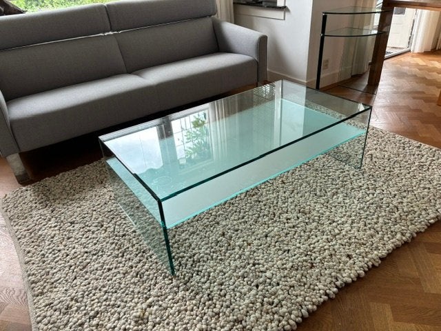Glazen tafel Tonelli Fratina 128x68x40, Huis en Inrichting, Tafels | Salontafels, Ophalen, Gebruikt, 100 tot 150 cm, Modern, strak Italiaans design