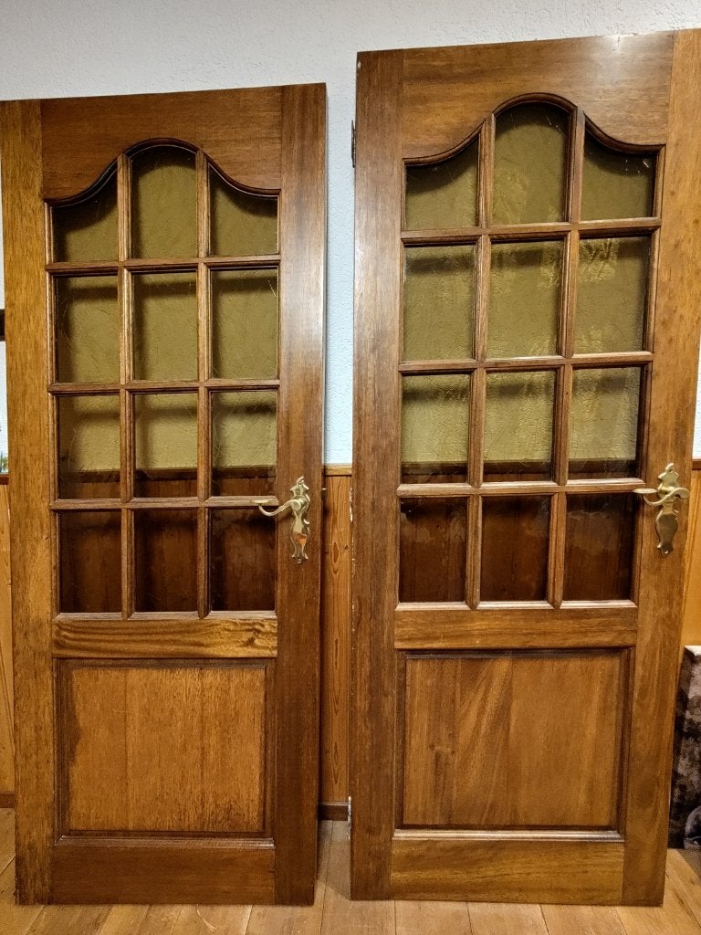 Twee hardhouten binnendeuren met glas, Ophalen, Gebruikt, Minder dan 80 cm, Binnendeur