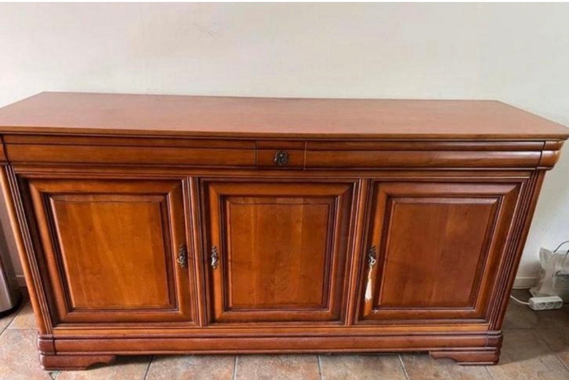 Klassiek kersenhouten dressoir met 3 deuren en lade, Ophalen, Gebruikt, 150 tot 200 cm, 25 tot 50 cm