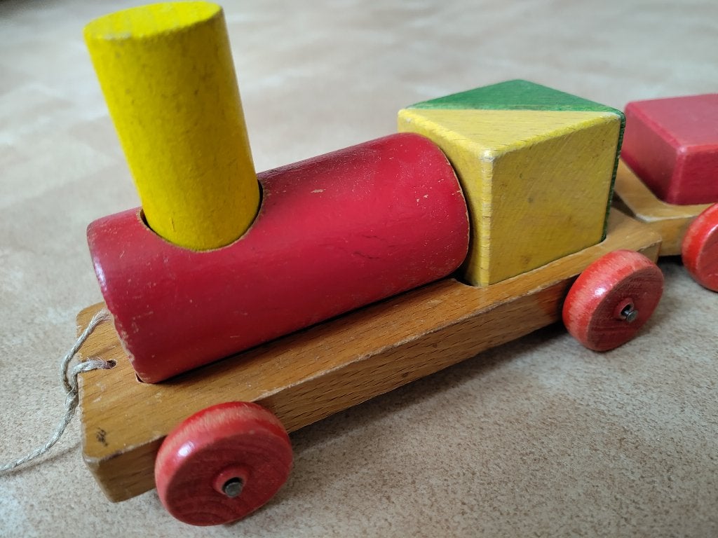 houten trein, Ophalen, Gebruikt, Duw- of Trekspeelgoed