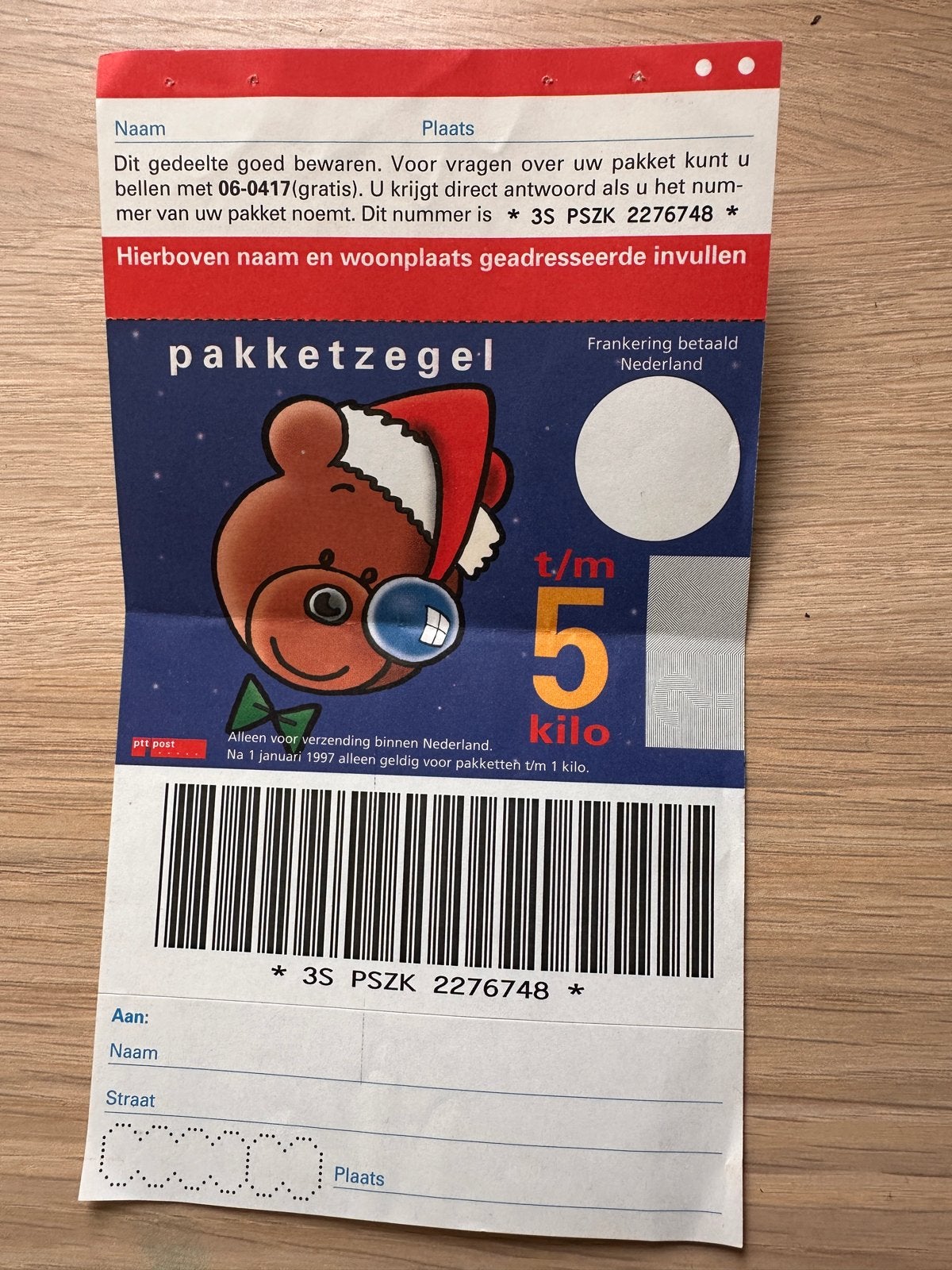 Vintage PTT Post Pakketzegel t/m 5 Kilo (voor verzamelaar), Ophalen of Verzenden, Na 1940, Postfris