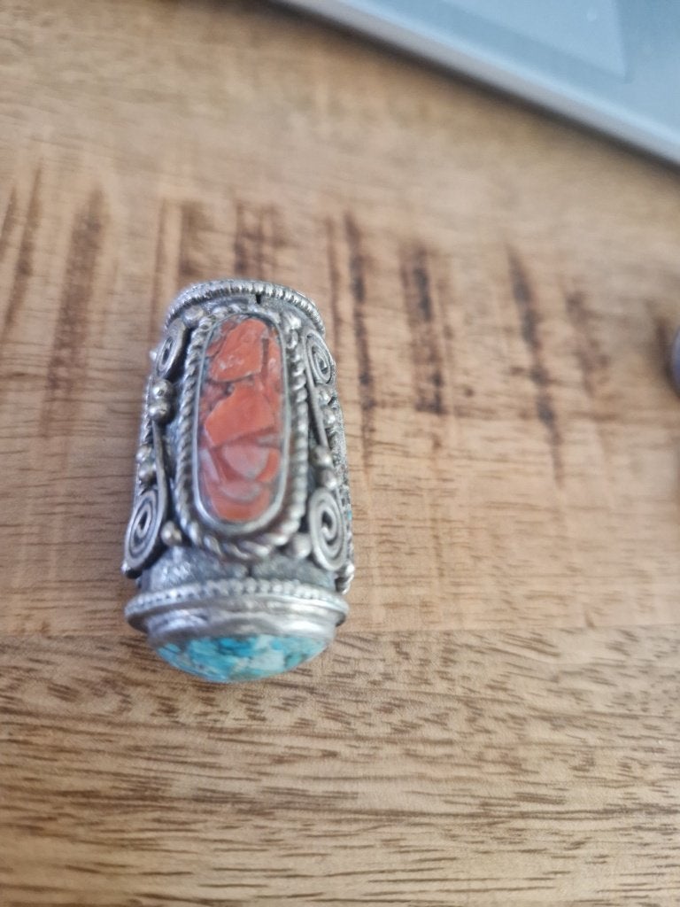 Tibetaanse hanger koraal/turquoise., Ophalen of Verzenden, Zilver, Hanger, Met edelsteen