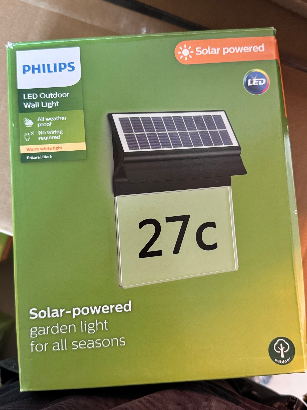 NIEUWE Philips LED Solar Buiten Wandlamp Enkara Zwart, Ophalen, Zonne-energie, Minder dan 50 watt, Wandlamp