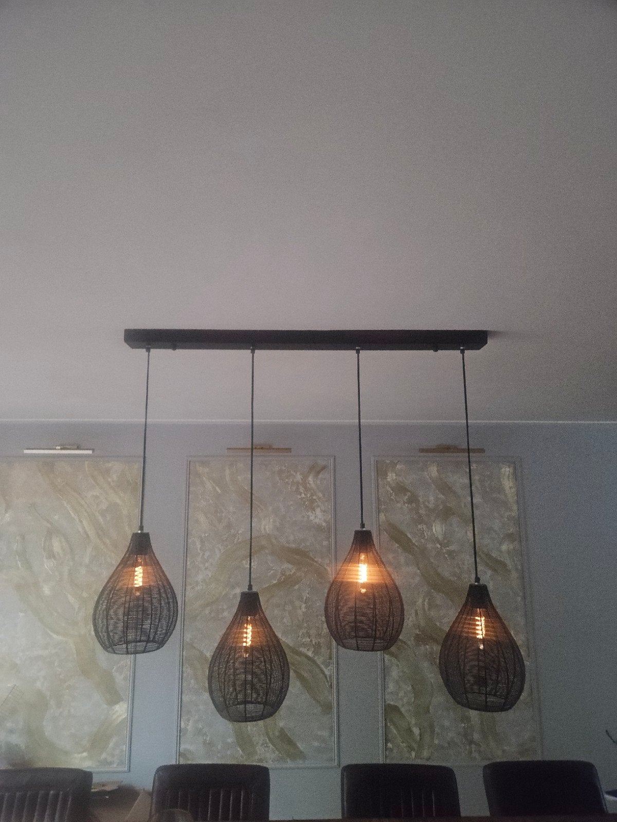 Mooie dimbare eetkamerlamp met metalen kappen, Ophalen of Verzenden, Zo goed als nieuw, Metaal, Modern, Industrieel, Sfeervol