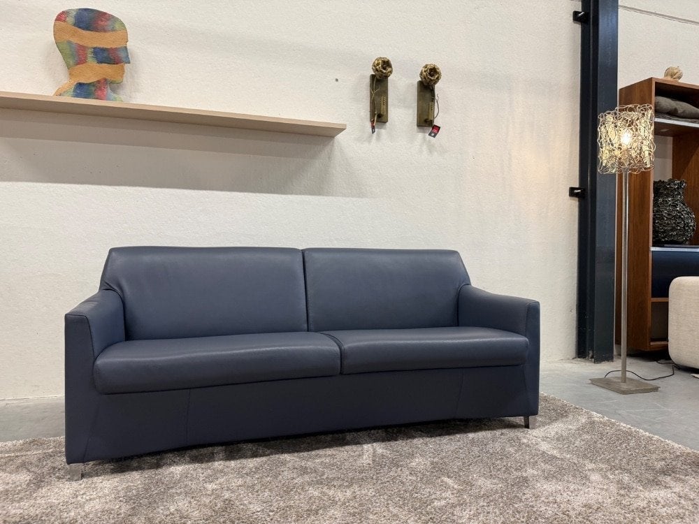 Nieuwstaat Leolux Calynn 3 Zits Bank Senso Blauw leer 198, Leolux, Info@leolux.nl, 150 tot 200 cm, Driepersoons