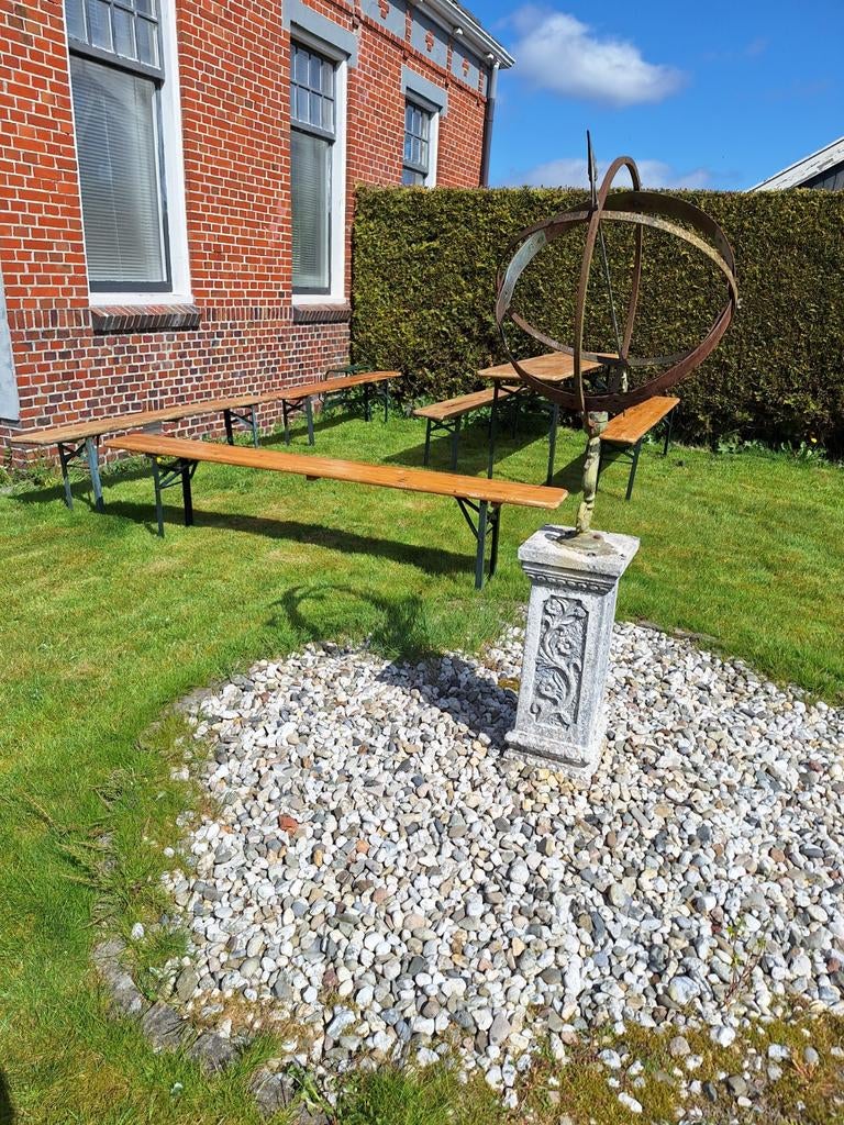Biertafel met 5 bijpassende banken, Tuin en Terras, Ophalen of Verzenden, Gebruikt, Hout, Overige typen
