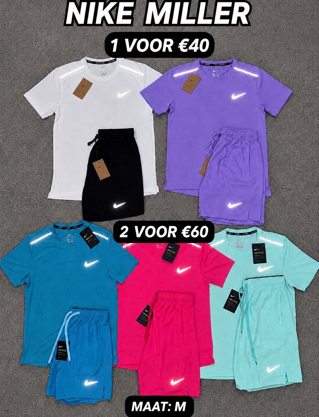 Nike Miller Sportset - T-shirt en korte broek, Fitness, Nieuw, Ophalen of Verzenden, Meerkleurig