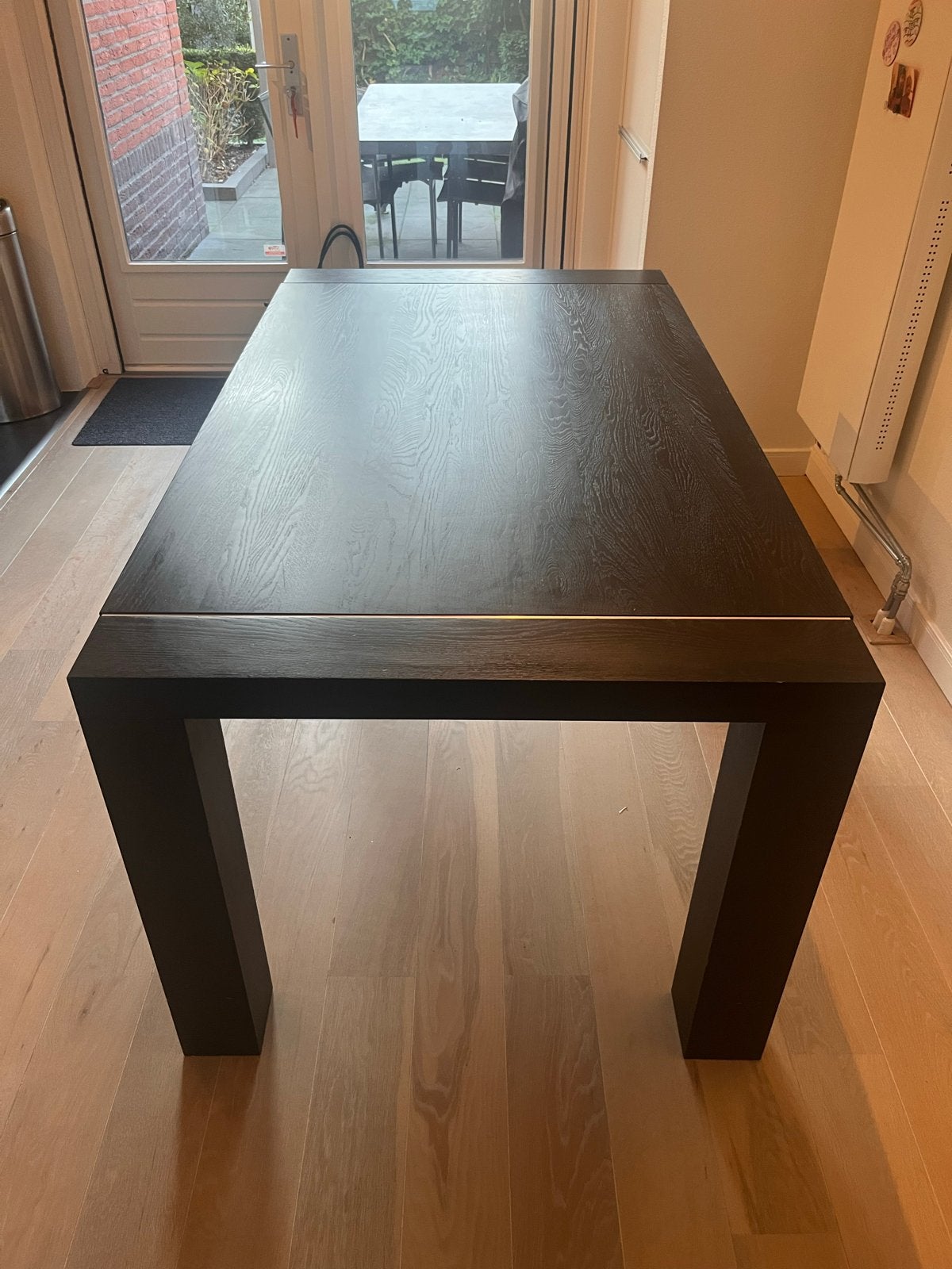 Zwarte eikenhouten eettafel 160x90cm, Ophalen, Gebruikt, Eikenhout, 50 tot 100 cm