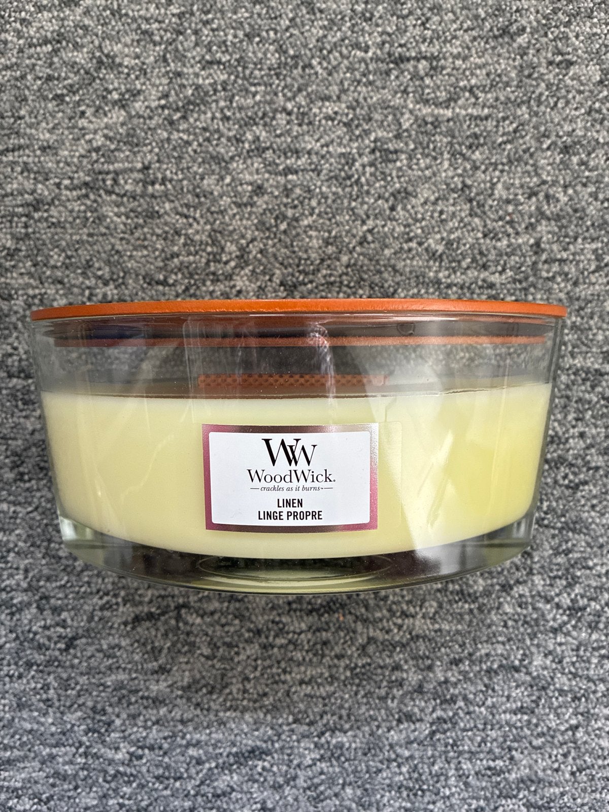 Nieuwe WoodWick Linen Geurkaars - Alleen afhalen, Ophalen, Woodwick, Crème, Kaars