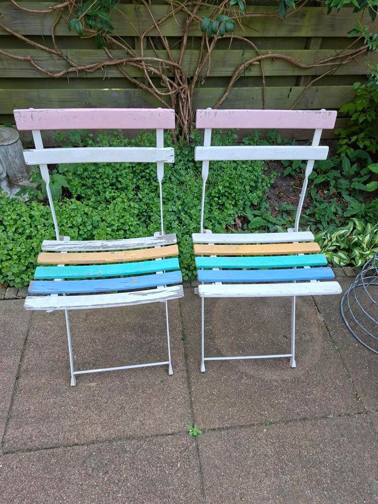 Vintage inklapbare bistro stoeltjes zware kwaliteit., Ophalen of Verzenden, Campingstoel