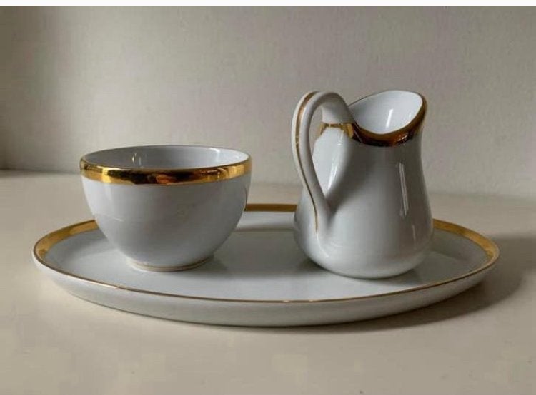 PILLIVUYT roomstel - wit met goud - als nieuw, Ophalen of Verzenden
