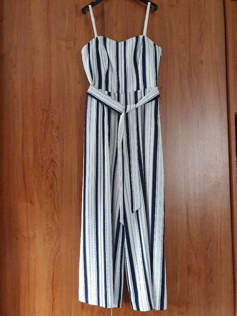 wijdvallend gestreept broekpak maat 36/XS, H&M, Blauw, Ophalen of Verzenden, Zo goed als nieuw