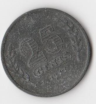 Nederlandse 25 cent munt uit 1943., Ophalen of Verzenden, Koningin Wilhelmina, 25 cent, Losse munt