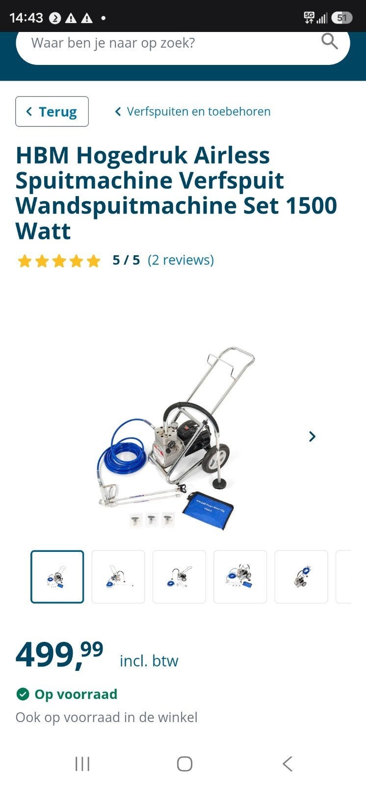 Nieuwe HBM Hogedruk Airless Verfspuitmachine 1500 Watt, Ophalen of Verzenden