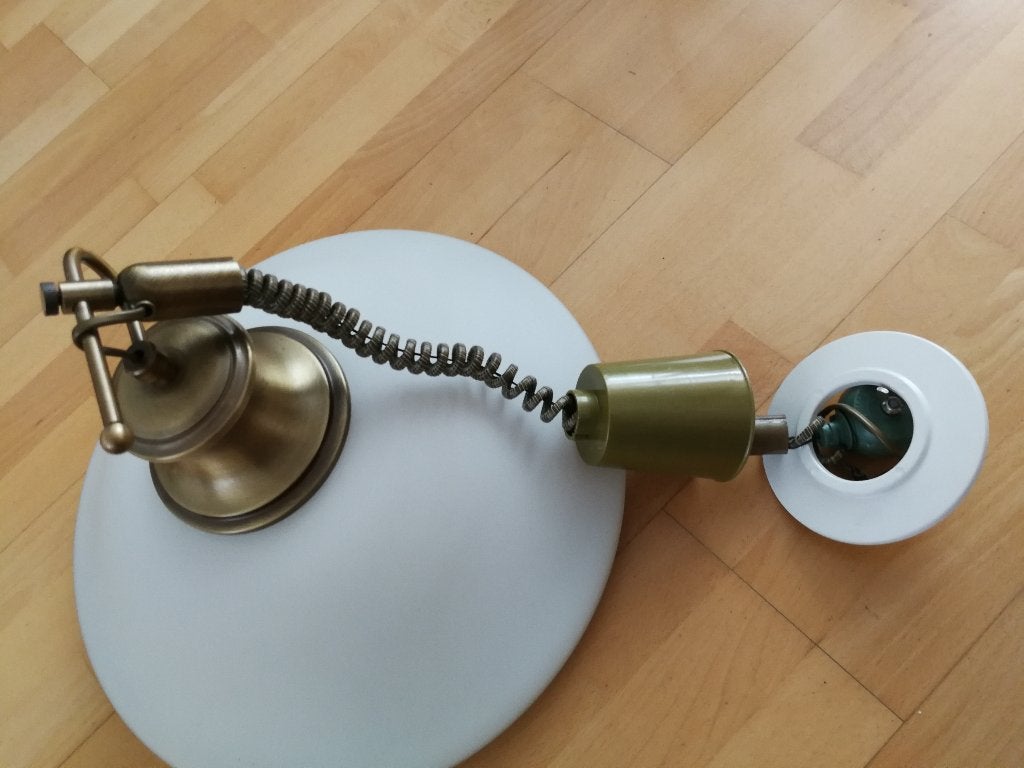 vintage messing glazen hanglamp, Ophalen, Zo goed als nieuw, Glas