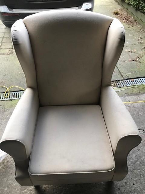 Gebruikte klassieke oorfauteuil, cremewit Bieden en ophalen, Ophalen, Gebruikt, Stof