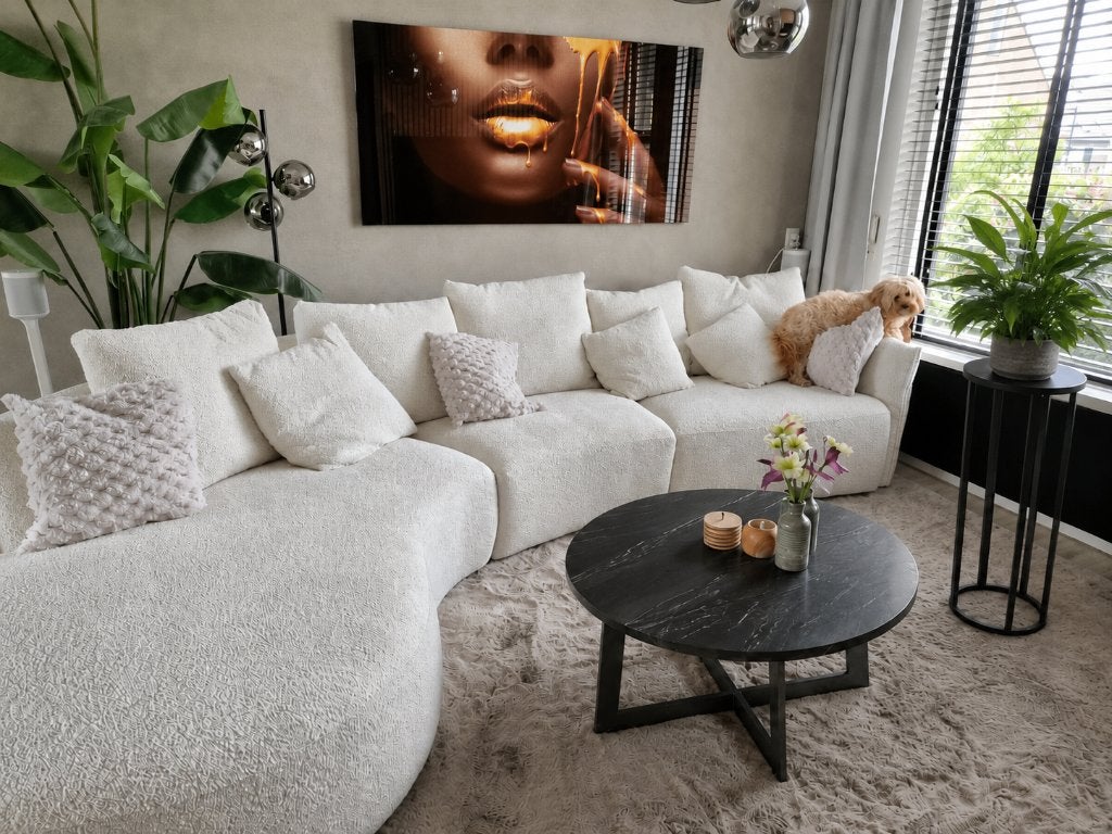 By-Boo Major Ronde Salontafel + plantenzuil zwart marmer, Ophalen, 50 tot 100 cm, Overige materialen, Rond