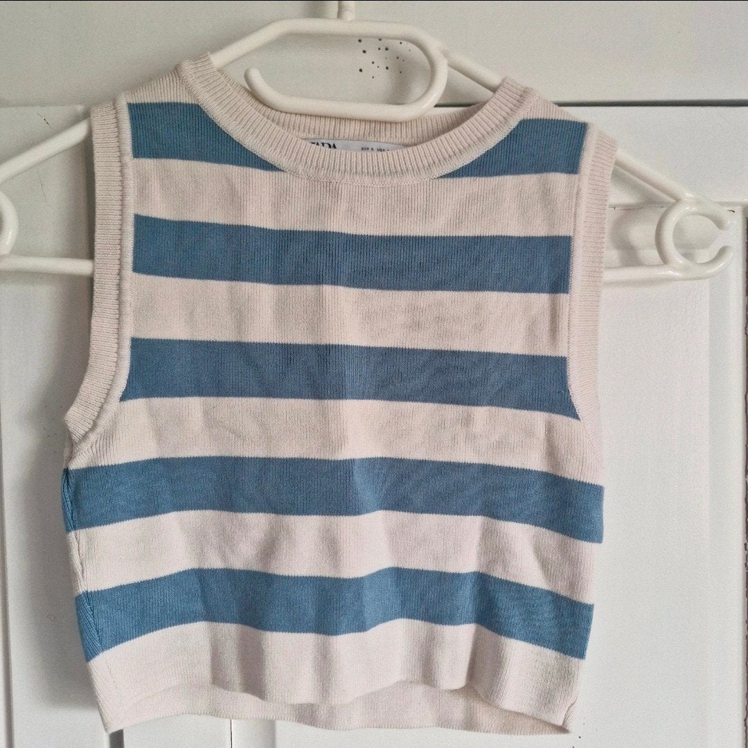Zara gestreepte mouwloze top maat S, Kleding | Dames, Tops, Ophalen of Verzenden, Zo goed als nieuw, Wit, Zara