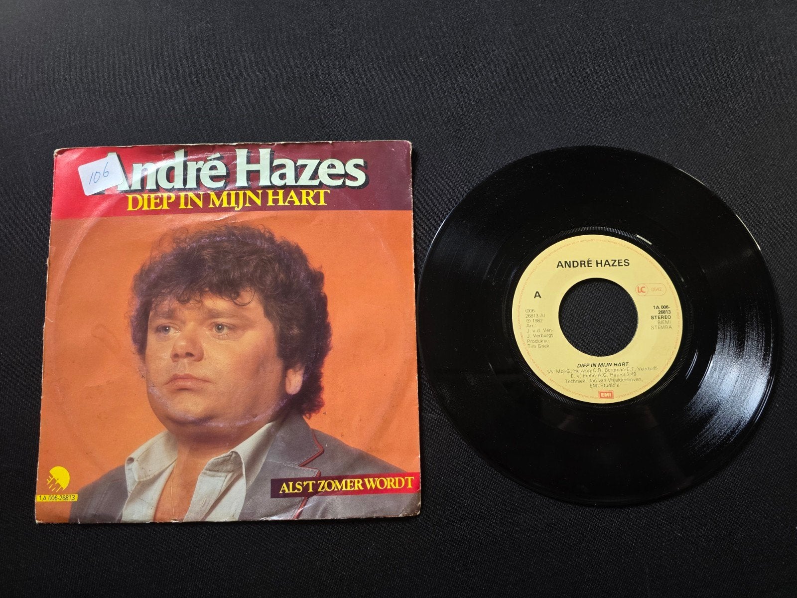 André Hazes - Diep in mijn hart, Gebruikt, 7 inch, Ophalen of Verzenden, Beschermende buitenhoes