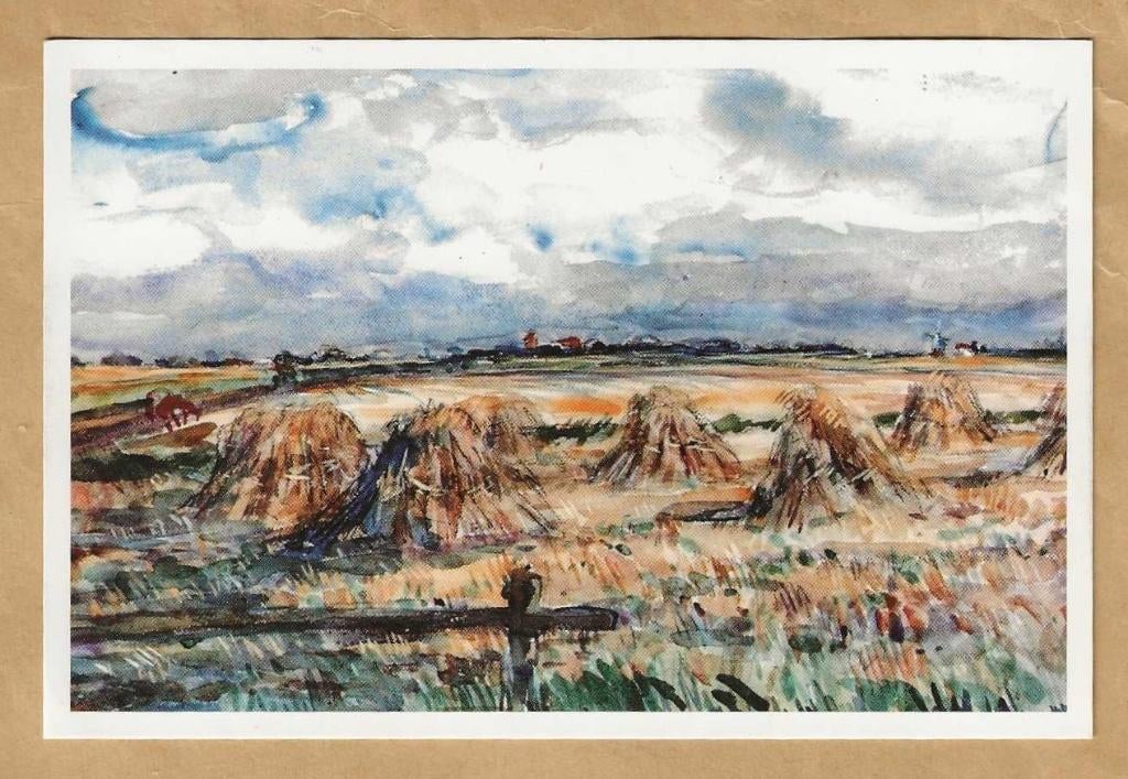 Ansichtkaart. Oogsttafereel in Groningerland. Johan Dijkstra, Ophalen of Verzenden, 1980 tot heden, Gelopen, Groningen