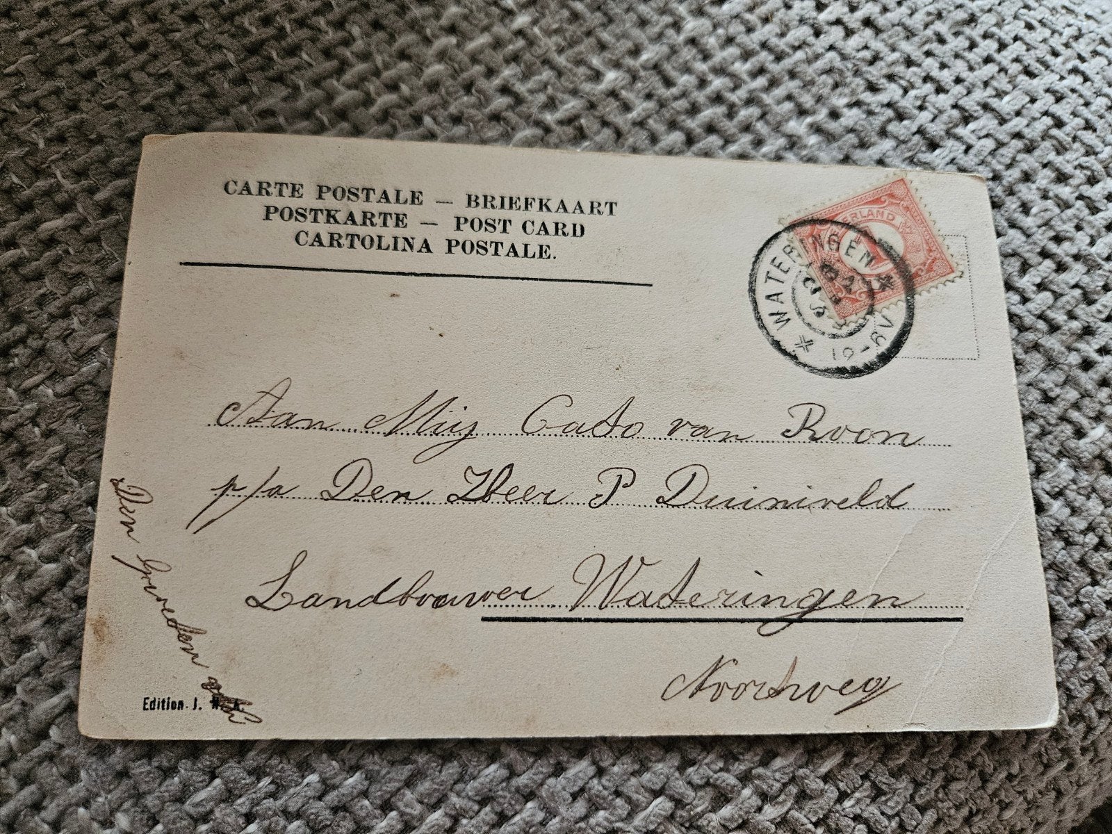 Wateringen landbuwer oud adres, Verzamelen, Ansichtkaarten | Nederland, Ophalen of Verzenden, Voor 1920, Gelopen, Noord-Holland