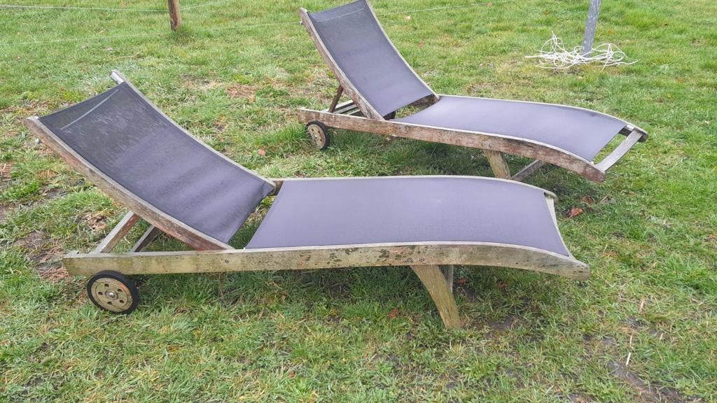 Ligtbed, ligtstoel, Teak hout, Hardhout, Tuin en Terras, Ophalen, Gebruikt, Hout, Verstelbaar