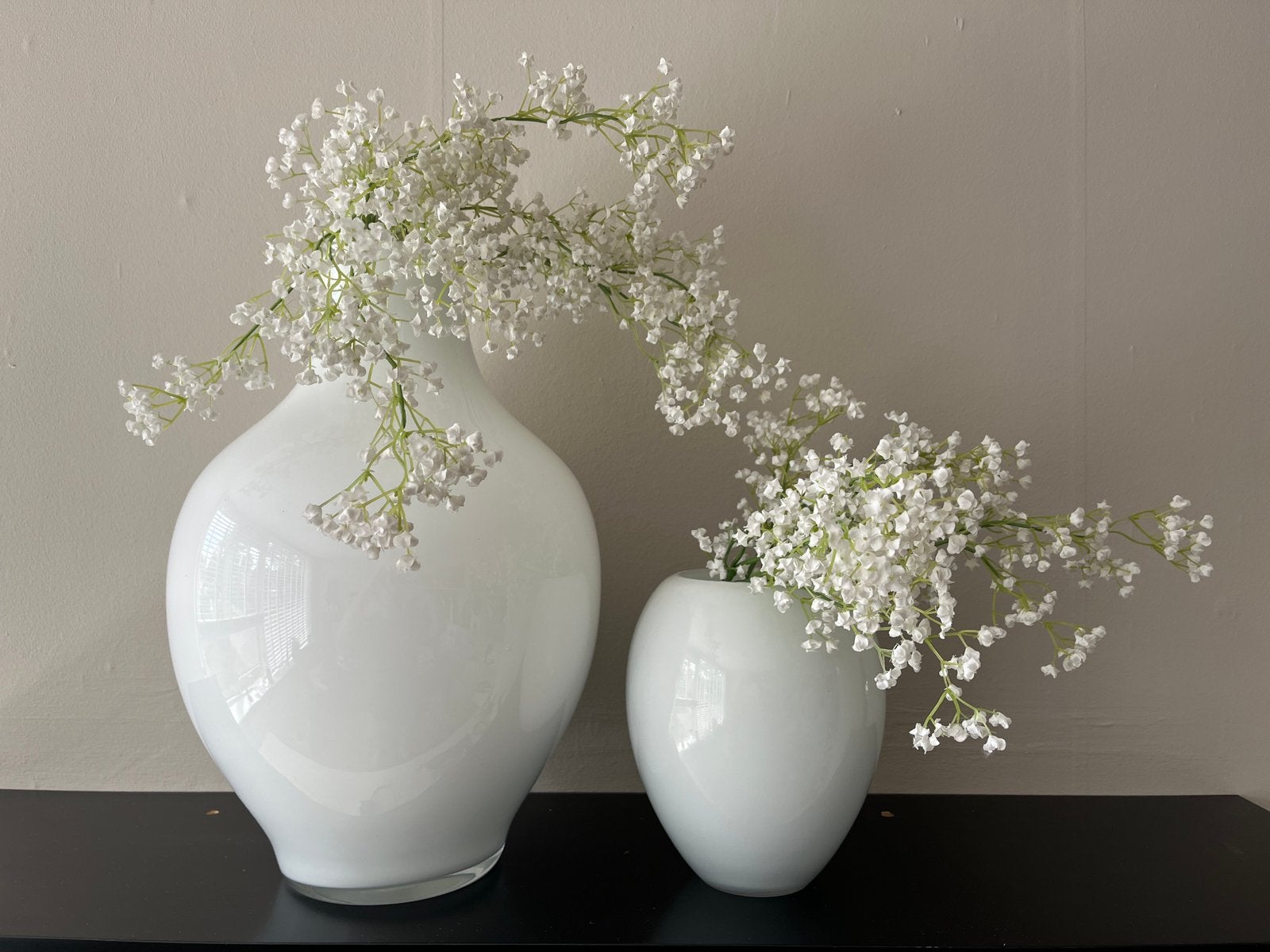 Set van 2 witte glazen vazen met kunstbloemen, Ophalen, Zo goed als nieuw, Wit, Glas
