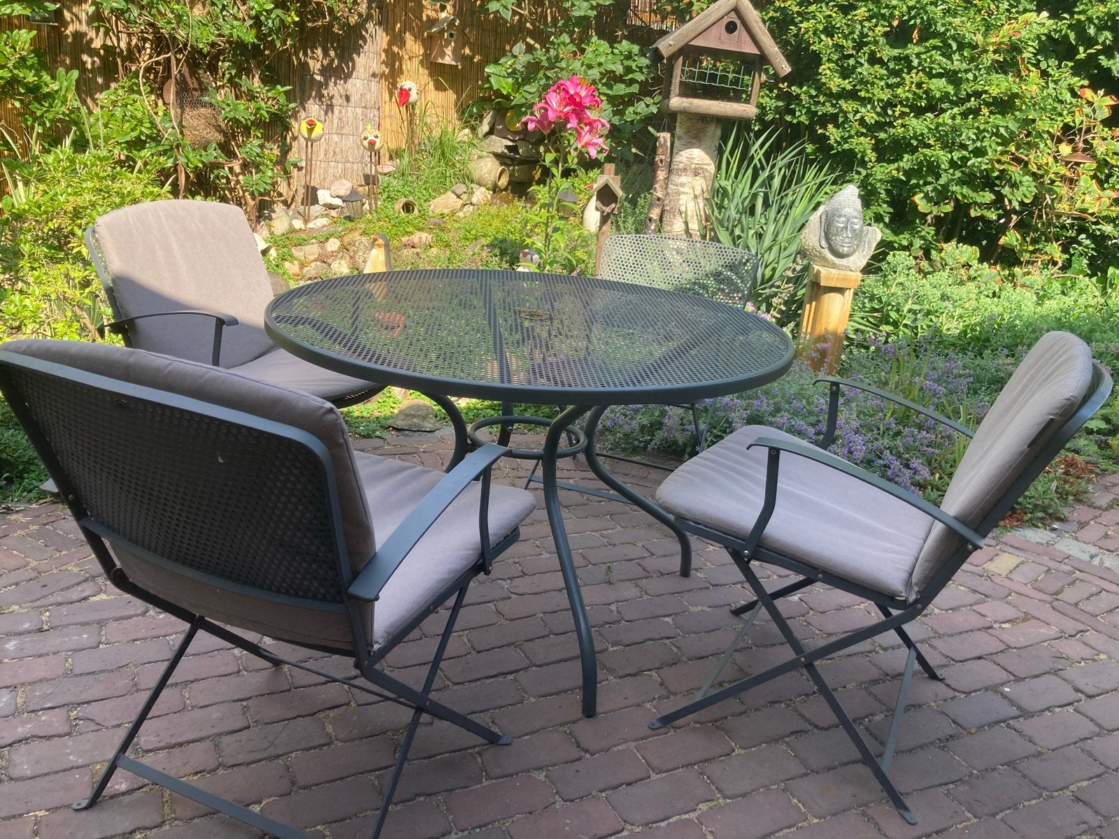 4 degelijke metalen inklapbare tuinstoelen met kussens, Ophalen, Gebruikt, Metaal, Inklapbaar