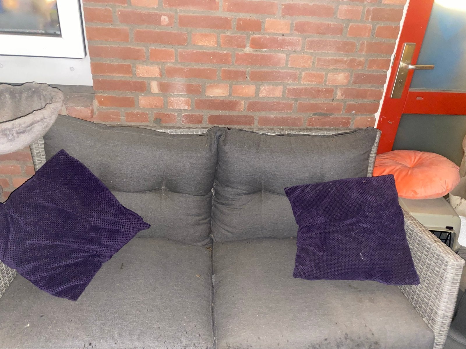 Balkonset / tuinset met kussens, Gebruikt, Wicker, Ophalen, 2 zitplaatsen