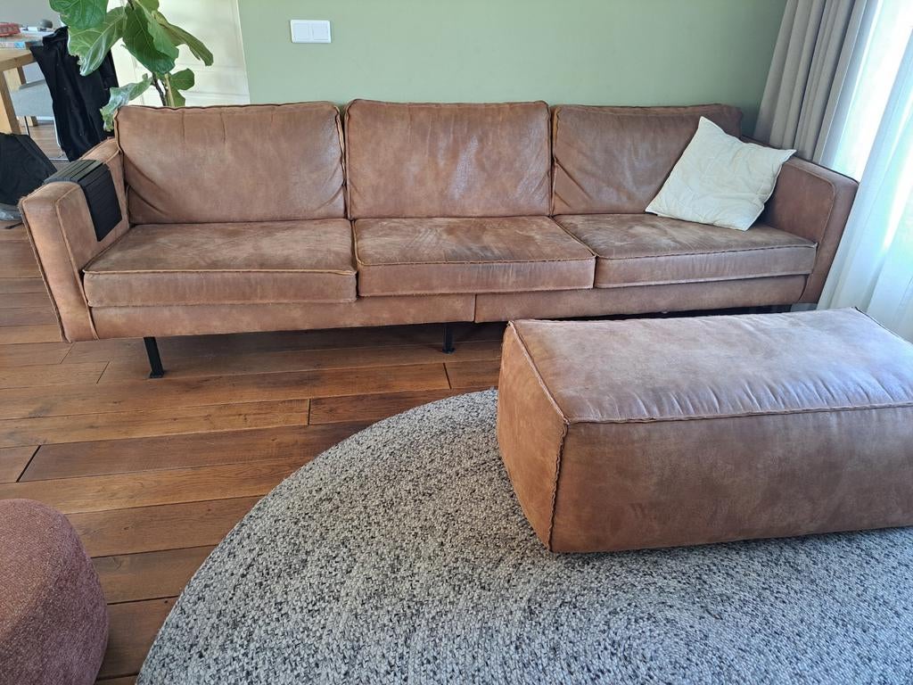 Gratis,Gebruikte 3-zits Rodeo bank van recycle leer - Cognac, Ophalen, 250 tot 300 cm, Gebruikt, Driepersoons