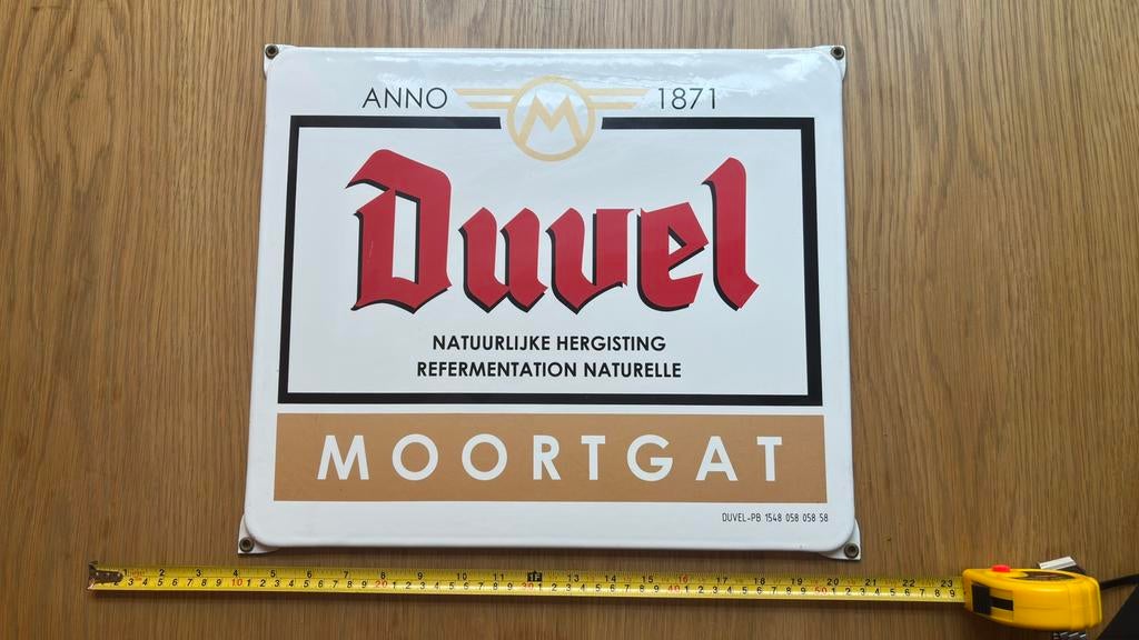 Origineel Duvel Moortgat emaille bierbord reclamebord, Ophalen of Verzenden, Nieuw, Reclamebord, Plaat of Schild, Overige merken