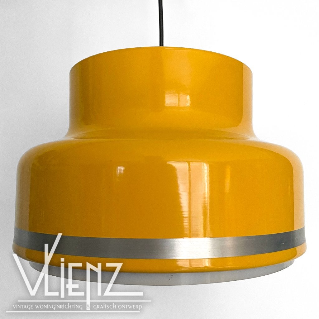 Vintage, retro gele hanglamp met diffuser, Verzamelen, Retro, Huis en Inrichting, Ophalen of Verzenden