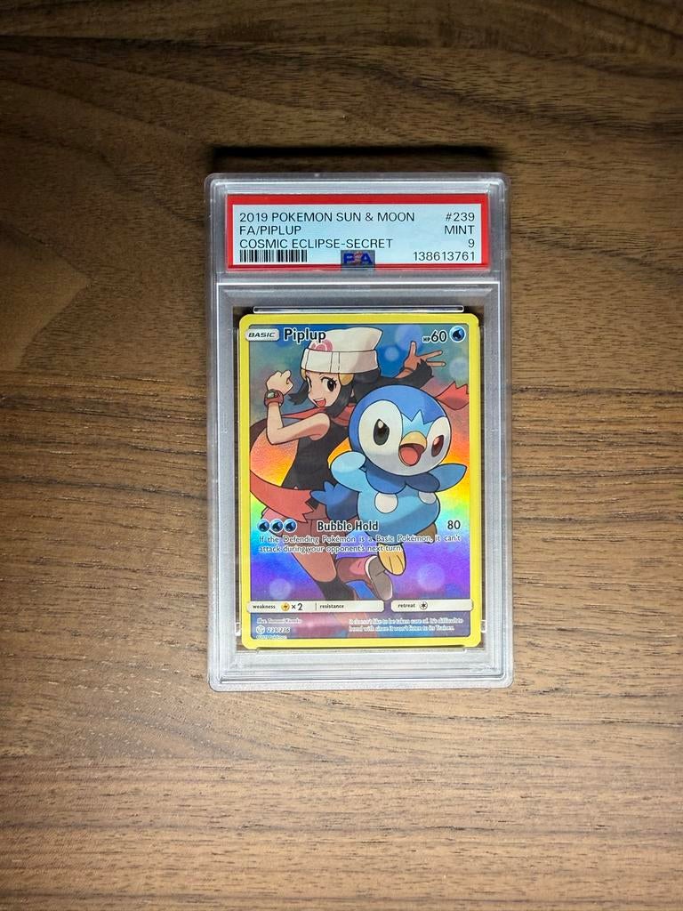 Pokemon Piplup #239 Sun & Moon Cosmic Eclipse - PSA 9, Hobby en Vrije tijd, Verzamelkaartspellen | Pokémon, Verzenden, Zo goed als nieuw
