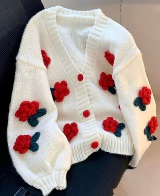 Lieflijk gebreid vest met 3D rozen voor lente/herfst, Kleding | Dames, Wit, Nieuw, Ophalen of Verzenden, Onbekend