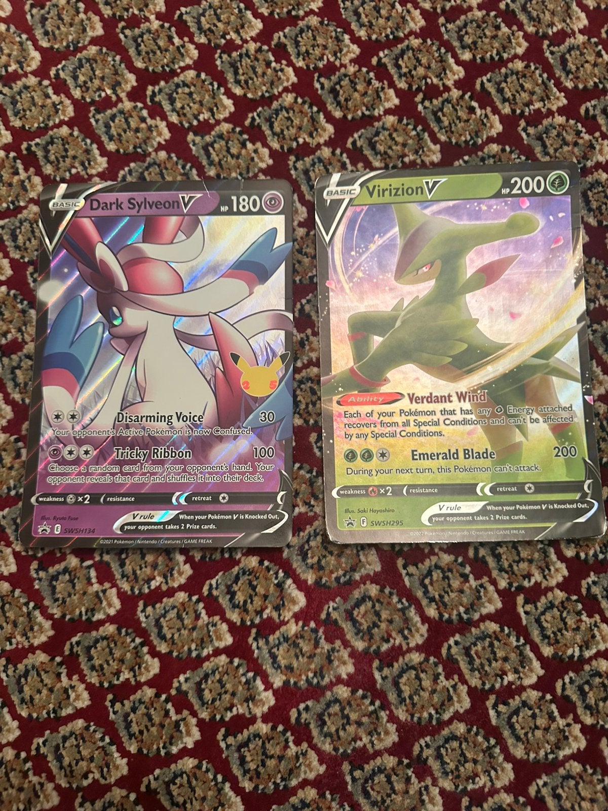 Dark sylveon V & virizion V Jumbo, Ophalen of Verzenden, Gebruikt, Meerdere kaarten, Foil
