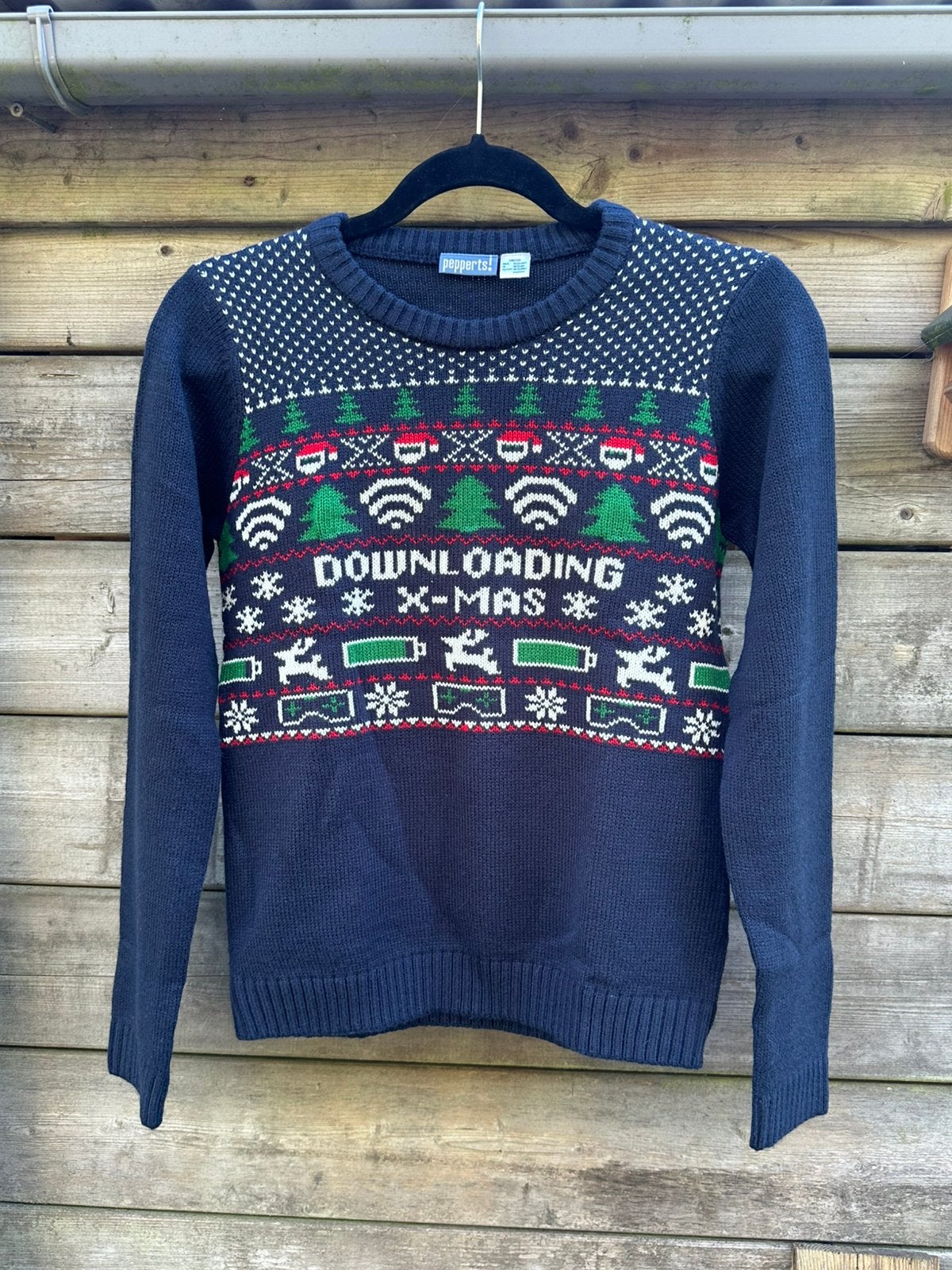Leuke, donkerblauwe kersttrui. Maat 146/152, Kinderen en Baby's, Ophalen of Verzenden, Zo goed als nieuw, Jongen of Meisje, Trui of Vest
