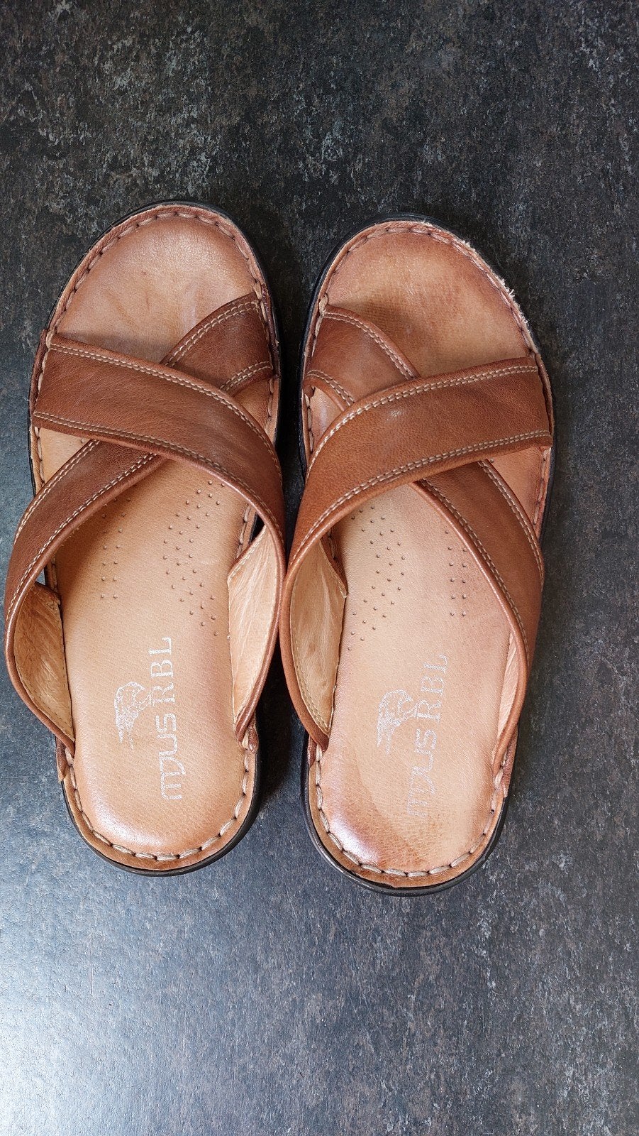 heren slippers leer mt 42, Bruin, Zo goed als nieuw, MJUS RBL, Ophalen