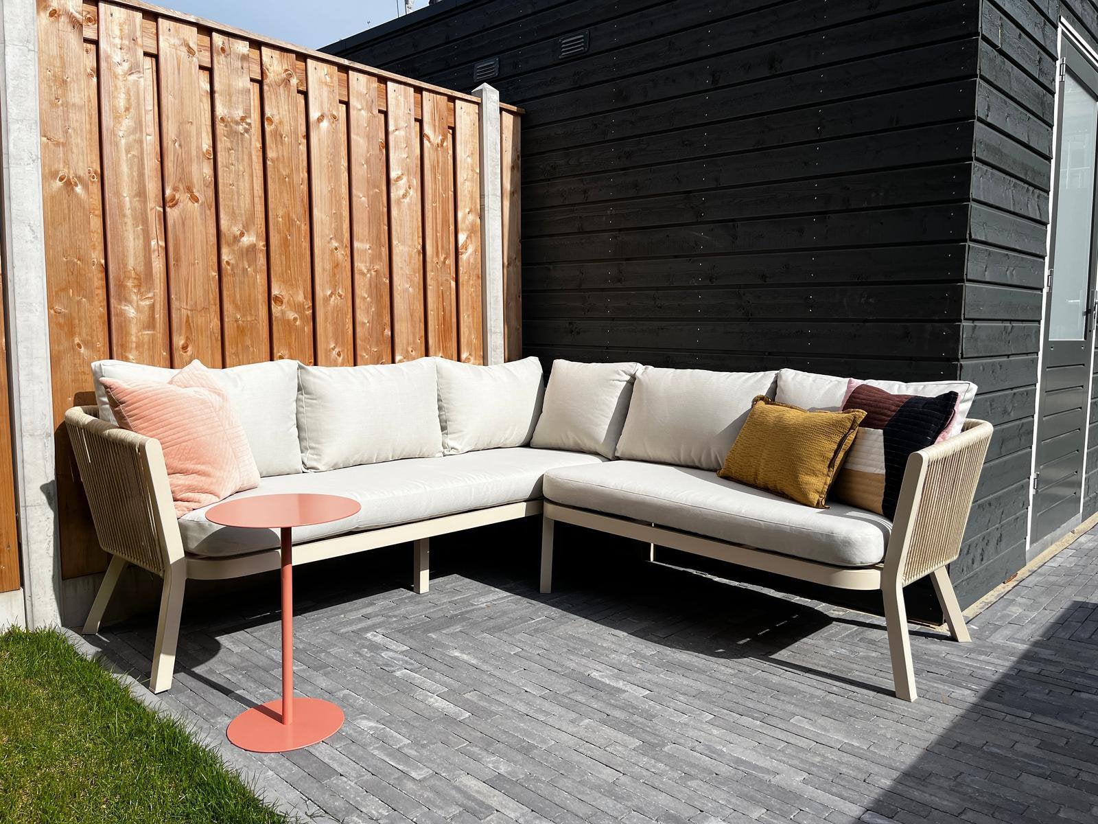 Loungeset Beige / Zand met kussens en hoes, Ophalen, 4 zitplaatsen, Aluminium, Zo goed als nieuw