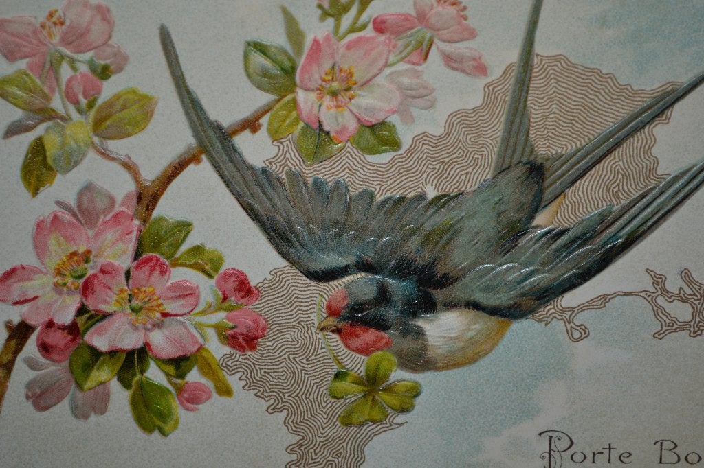 FRANKRIJK 12908 RELIEF VOGEL ZWALUW KLAVERTJE VIER BLOESEM, Ophalen of Verzenden, Voor 1920, Gelopen, Sterren en Beroemdheden