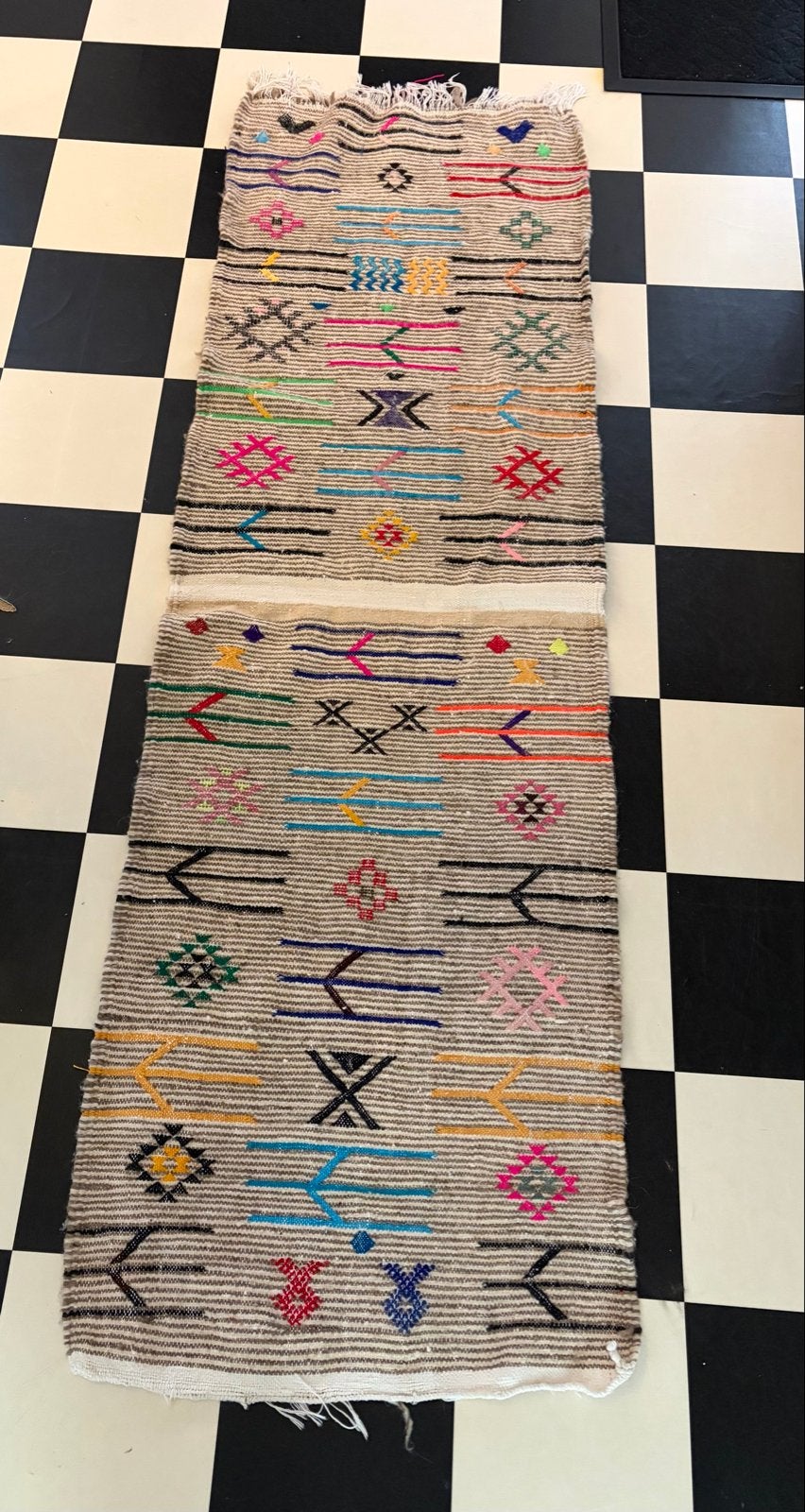 Handgeweven Berber loper met kleurrijk patroon, Marokkaans/ berber, Beige, Zo goed als nieuw, 150 tot 200 cm