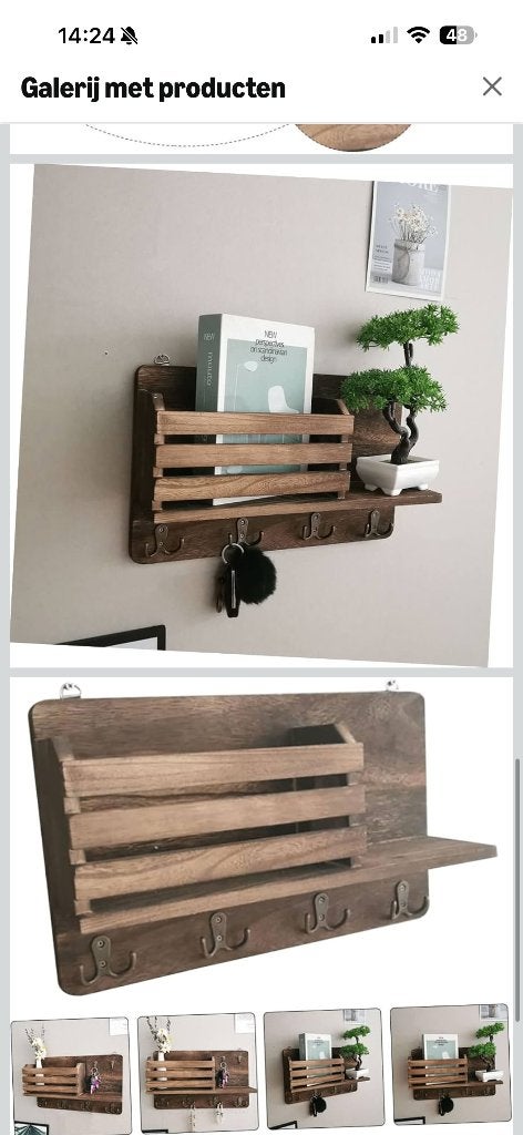 Landelijk Houten Wandrek met Opbergvak en Haken, Ophalen of Verzenden, Nieuw